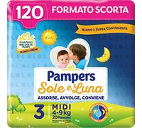 Pampers Soleil et Lune Couches Midi, Taille 3 (4-9 kg), 120 Couches