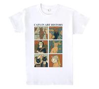 Pampling T-shirt à manches courtes, 100 % coton, vêtement unisexe pour homme et femme en 5 tailles, t-shirt blanc, modèle Cats in Art History, blanc, XXL