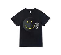 Pampling T-shirt pour garçons et filles à manches courtes, vêtement unisexe avec imprimés originaux en 5 tailles, T-shirt 100 % coton noir, modèle Make a Smile, Noir , 14 ans