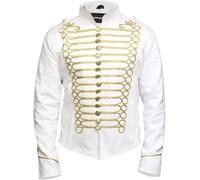 Pamposh Femmes Steampunk Hussar Militaire Batteur Parade Vestes - Napoleon Gothic Clothing - Ladies Marching Band Vestes - Emo Punk Femmes Vestes, Blanc et doré, XL