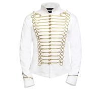 Pamposh Femmes Steampunk Hussar Militaire Batteur Parade Vestes - Napoleon Gothic Clothing - Ladies Marching Band Vestes - Emo Punk Femmes Vestes, Blanc et doré, L