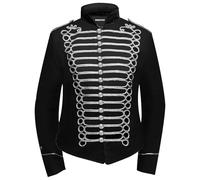 Pamposh Femmes Steampunk Hussar Militaire Batteur Parade Vestes - Napoleon Gothic Clothing - Ladies Marching Band Vestes - Emo Punk Femmes Vestes, Blanc/argenté, M