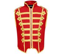 Pamposh Femmes Steampunk Hussar Militaire Batteur Sans Manches Parade Vestes Emo Punk Femmes Gilets Napoléon Gothique Vêtements Marching Band Vestes, Rouge/doré, S