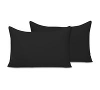 Pamposh Lot de 2 taies d'oreiller en microfibre brossée super douce, hypoallergéniques, respirantes, sans repassage, avec fermeture à enveloppe, noir