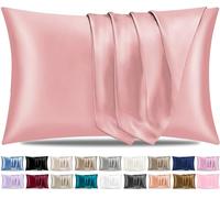 Pamposh Lot de 2 taies d'oreiller en Satin de Soie pour Cheveux et Peau, Taille Standard avec Fermeture à Rabat (50 x 75 cm) Corail