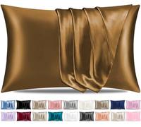 Pamposh Lot de 2 taies d'oreiller en Satin de Soie pour Cheveux et Peau, Taille Standard avec Fermeture à Rabat (Marron, 2 taies d'oreiller (50 x 75 cm)