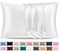 Pamposh Lot de 2 taies d'oreiller en Satin de Soie pour Cheveux et Peau, Taille Standard avec Fermeture à Rabat (50 x 75 cm), Blanc