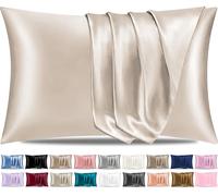 Pamposh Lot de 2 taies d'oreiller en Satin de Soie pour Cheveux et Peau, Taille Standard avec Fermeture à Rabat (Beige, 2 taies d'oreiller (50 x 75 cm)
