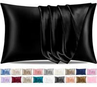 Pamposh Lot de 2 taies d'oreiller en Satin de Soie pour Cheveux et Peau, Taille Standard avec Fermeture à Rabat (50 x 75 cm), Noir