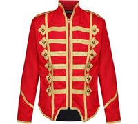 Pamposh Steampunk Hussar Military Drummer Parade Vestes - Emo Punk Mens Vestes - Napoleon Gothic Clothing - Marching Band Jackets, Rouge/doré, L