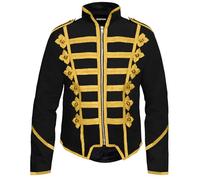 Pamposh Steampunk Hussar Military Drummer Parade Vestes - Emo Punk Mens Vestes - Napoleon Gothic Clothing - Marching Band Jackets, noir/doré, M
