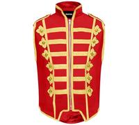 Pamposh Steampunk Hussar Military Drummer Parade Vestes sans manches - Emo Punk Hommes Vestes - Vêtements gothiques Napoléon - Vestes de bande de marche, Rouge/doré, M