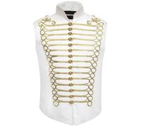 Pamposh Steampunk Hussar Napoleon Military Drummer Parade Veste sans manches, blanc/doré, S