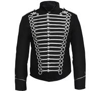 Pamposh Veste de batteur Steampunk Hussar Napoléon Militaire, noir et argenté, S