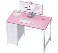 PAMRAY Bureau d'ordinateur 80 cm avec 4 tiroirs, Petit Bureau pour la Maison, la Chambre, Le Bureau d'étude, Bureau Simple et Moderne pour Ordinateur, Rose