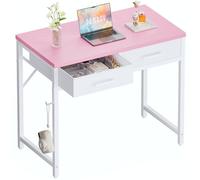 PAMRAY Petit Bureau d'ordinateur de 80 cm avec 2 tiroirs pour Chambre, étude, écriture, Bureau à Domicile pour Petits espaces, Rose