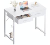 PAMRAY Petit Bureau d'ordinateur de 80 cm avec 2 tiroirs pour Chambre, étude, écriture, Bureau à Domicile pour Petits espaces, Blanc