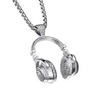 PAMTIER Acier Inoxydable DJ Casque Musique Écouteur Pendentif Charbonnier pour Hommes Argent Petit