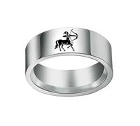 PAMTIER Bague 12 Constellations en Acier Inoxydable 8mm pour Homme Signes du Zodiaque Astrologie Bracelet de Déclaration Bijoux Simple Argent Sagittaire Taille 70