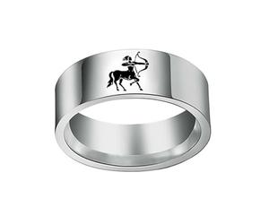 PAMTIER Bague 12 Constellations en Acier Inoxydable 8mm pour Homme Signes du Zodiaque Astrologie Bracelet de Déclaration Bijoux Simple Argent Sagittaire Taille 70
