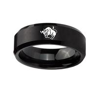PAMTIER Bague de Signe du Zodiaque Noir pour Homme en Acier Inoxydable 8mm Alliance Horoscope Taureau Taille 62