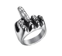 PAMTIER Bague en Acier Inoxydable pour Homme Biker Ring Middle Finger UP Fuck Hip Hop Punk Gothic Band Rings Argent Taille 65