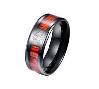 PAMTIER Bague Homme Arbre de Vie 8MM Anneau de Bande en Acier Inoxydable en Bois Incrusté Le Noir Taille 54