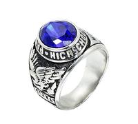 PAMTIER Bague Homme en Acier Inoxydable avec Animaux Bague de Classe de L'armée Américaine Plaqué Argent Bleu Foncé Taille 70