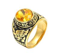 PAMTIER Bague Homme en Acier Inoxydable avec Animaux Bague de Classe de L'armée Américaine Plaqué Or Orange Taille 54