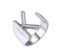 PAMTIER Bague Lettre Initiale Femme Homme Bague Ouverte Alphabet Empilable Réglable A-Z 26 Lettres Argent K