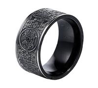 PAMTIER Bague Noire Cru Acier Inoxydable Hommes Chinois Ancien 4 Gardien Bêtes Sceau Band Taille 57