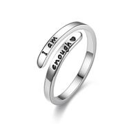 PAMTIER Bague Ouverte Ajustable en Acier Inoxydable Minimaliste pour Femmes I am Enough
