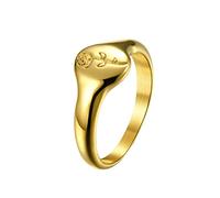 PAMTIER Bague Pinky Micro Ronde Empilable pour Femme Acier Inoxydable avec Fleur Rose Plaqué Or Taille 50