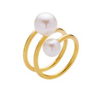 PAMTIER Bague pour femme imitation perle empilable multi-couches ouverte en acier inoxydable plaqué or personnalisable délicat vintage