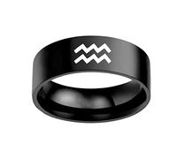 PAMTIER Bague pour Homme en Acier Inoxydable 12 Constellation 8mm Alliance Horoscope Signes du Zodiaque Verseau Noir Taille 54