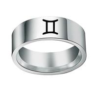 PAMTIER Bague pour Homme en Acier Inoxydable 12 Constellation 8mm Alliance Horoscope Signes du Zodiaque Gémeaux Argent Taille 60