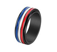 PAMTIER Bague Rotative Noir Arc-en-Ciel pour Homme Et Femme en Acier Inoxydable Alliance de Mariage Anneau Rouge Blanc Bleu Taille 62