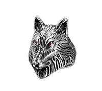 PAMTIER Bague Tête de Loup Oeil Rouge Antique en Acier Inoxydable pour Homme Silber Taille 57