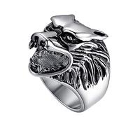 PAMTIER Bague Tête de Loup pour Hommes en Acier Inoxydable Argent Taille 62