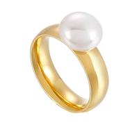 PAMTIER Bagues pour Femmes Perle Imitation Or Plaqué Acier Inoxydable Personnalisé Déclaration Délicat Élégant Vintage Bijoux