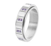 PAMTIER Bagues Rotatives pour Femmes Hommes Couples Pierre Précieuse Bande Assortie 6mm Argent Or Plaqué Acier Inoxydable Délicats Cadeaux CZ Promesse Bijoux de Mariage Argent-Violet Taille 65