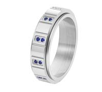 PAMTIER Bagues Rotatives pour Femmes Hommes Couples Pierre Précieuse Bande Assortie 6mm Argent Or Plaqué Acier Inoxydable Délicats Cadeaux CZ Promesse Bijoux de Mariage Argent-Bleu Taille 60