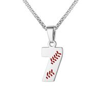 PAMTIER Collier Numéro de Maillot de Baseball pour Hommes et Femmes Athlètes Acier Inoxydable 00-99 Pendentif Chaîne Personnalisé Simple Déclaration Bijoux Argent Numéro 7