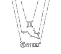 PAMTIER Collier Pendentif 12 Horoscope Constellation pour Femme en Acier Inoxydable Chaîne de Maillons Argent Gémeaux
