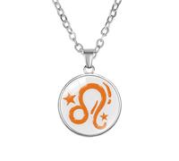 PAMTIER Collier Signe du Zodiaque pour Femmes Hommes Couples Cercle Esprit Pendentif Astrologie Constellation Céleste Horoscope Acier Inoxydable Simple Coloré Bijouterie Lion