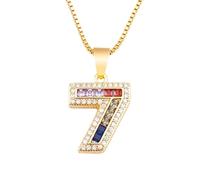 PAMTIER Colliers Colorés pour Femmes et Hommes Chaine Numéro Acier Inoxydable Pendentif Personalised Cubic Zirconia Delicate Bijoux Nombre 7