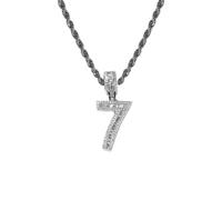 PAMTIER Colliers pour Femmes et Hommes Chaine Numéro Acier Inoxydable Delicate Pendentif Statement Personalised Cubic Zirconia Bijoux Argent Nombre 7