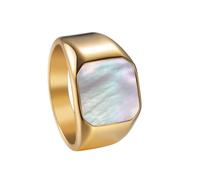 PAMTIER Coquille Bagues Sigillaire pour Hommes Acier Inoxydable Or/Argent Plaqué Simple Carré Cool Coloré Personnalisé Déclaration Délicat Bijoux Or Taille 65