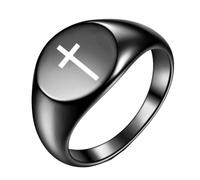 PAMTIER Croix Bagues pour Hommes Femmes Noir Argent Rose Or Plaqué Auriculaire Cool Simple Personnalisé Déclaration Délicat Cercle Bijoux Noir Taille 50