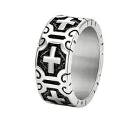 PAMTIER Croix Bagues pour Hommes Noir Argent Or Plaqué Acier Inoxydable Religieux Vintage Punk Gothique Large 10mm Cool Simple Déclaration Délicat Foi Bijoux Argent Taille 54